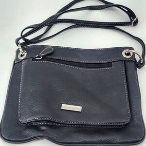 KOLTOV Black Faux‎ Leather Crossbody Bag Adjustable Strap Zip Pocket